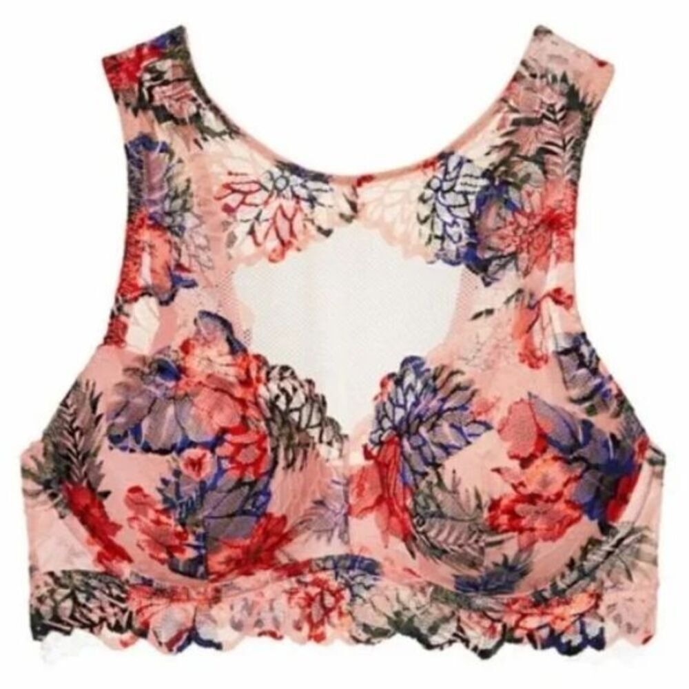 Victoria's Secret PINK Floral Lace High Neck Racerback Bralette - S-DD
